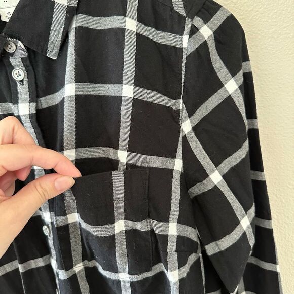 J Crew Flannel Plaid Black White Button Down Long Sleeve Shirt Size S - Picture 6 of 7